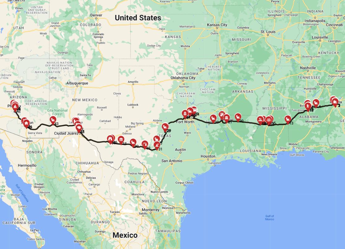 Atlanta to Phoenix an RV route a road trip with a motorhome